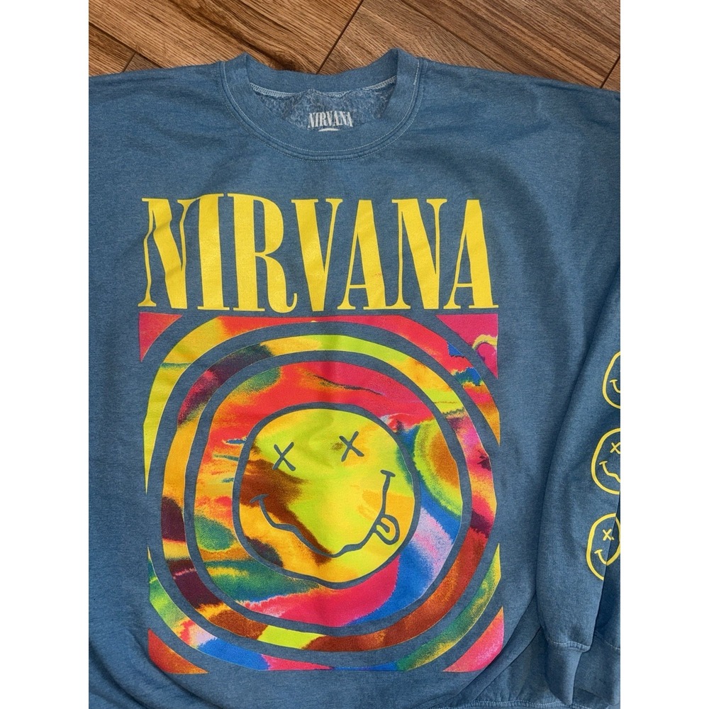 Nirvana Smile Sweatshirt Oversized Blue S/M Urban Outfitters Grunge Kurt 90s - Picture 5 of 7